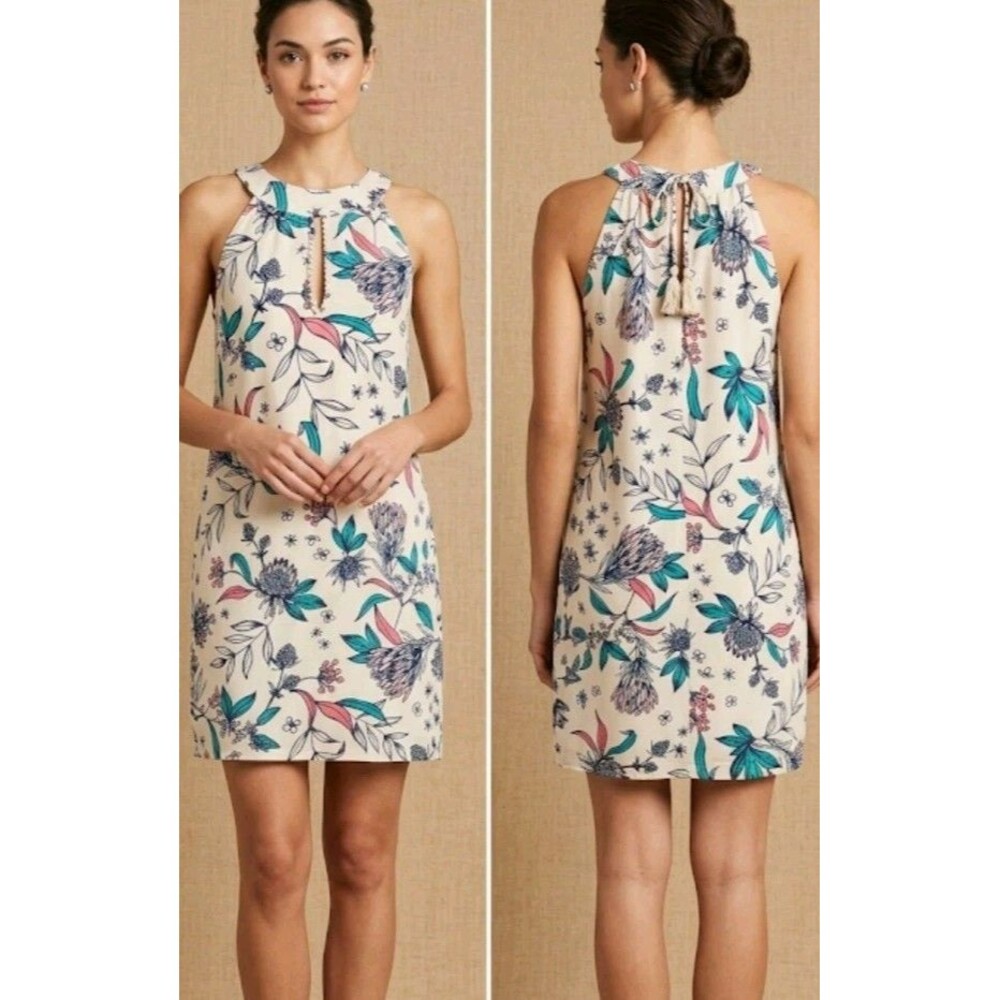 Rachel Ashwell Dress Size XS 100% Linen Sleeveless Keyhole Front/Back Floral